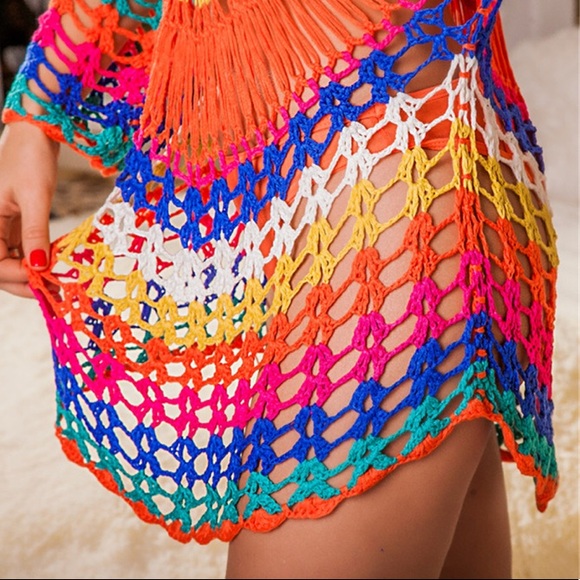 CLEARANCE Bright Boho Multi Color Crochet Coverup Tunic - Picture 5 of 5
